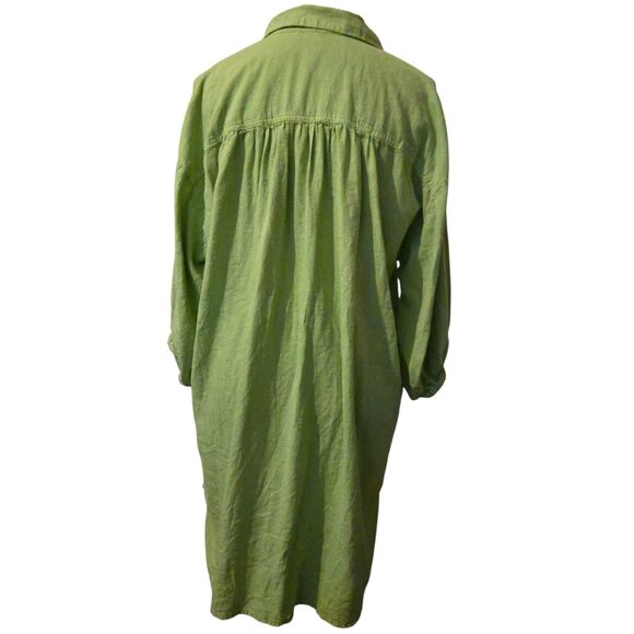 Young Fabulous & Broke Linen Blend L Green Shirt Dress M Coastal Beachy Vacation - Picture 2 of 10